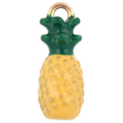 Breloque ananas 18.7x7.3 mm avec résine époxy  - Acier Inox 304 Doré  - Jaune x1