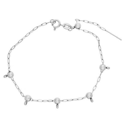 Bracelet maille Forçat 1.6 mm avec 5 perles stoppeur 5 mm - Acier inox 304 x20cm