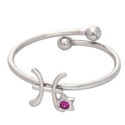 Bague réglable signe du zodiaque Poisson et CZ - Acier inox 304L - Rose x1|raw }}