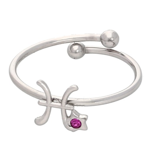 Bague réglable signe du zodiaque Poisson et CZ - Acier inox 304L - Rose x1