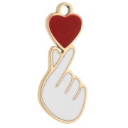 Breloque main cœur 15.9x6.6 mm résine - Acier Inox 304 Doré - Blanc/Rouge x 1|raw }}
