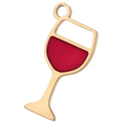 Breloque verre de vin 15.8x8 mm résine époxy  - Acier Inox 304 Doré - Rouge x1