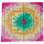 Bandana 100% coton - motif Cachemire - Tie & Dye - Vert - Orange - Rose x1