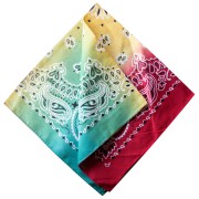Bandana 100% coton - motif Cachemire - Tie and Dye - Rouge - Jaune - Vert x1
