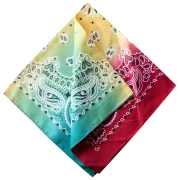 Bandana 100% coton - motif Cachemire - Tie and Dye - Rouge - Jaune - Vert x1