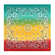 Bandana 100% coton - motif Cachemire - Tie and Dye - Rouge - Jaune - Vert x1