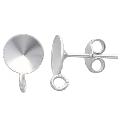 Clous d'oreilles porte-cabochon Rivoli 1122 8mm avec anneau ouvert - Argent 925 x2