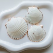 Pendentif coquillage de 40 à 50 mm avec bordures dorées - Naturel x1