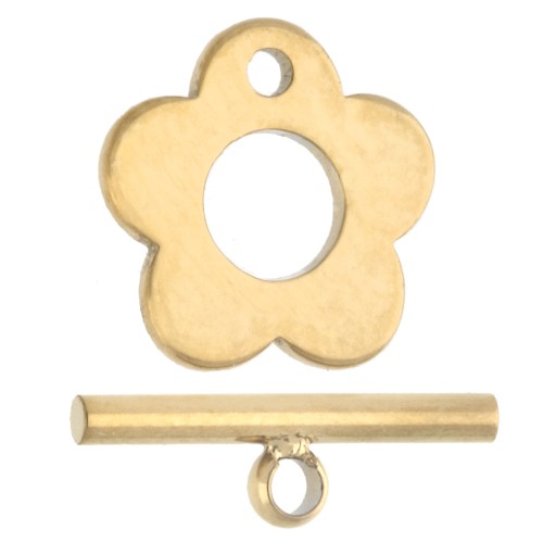 Fermoir T fleur 8 mm - Acier inoxydable 304 Doré x1