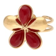 Bague fleur réglable 21 mm cabochons imitation cornaline - Acier inox 304 Doré