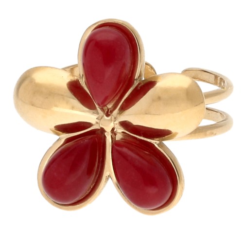 Bague fleur réglable 21 mm cabochons imitation cornaline - Acier inox 304 Doré