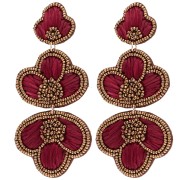 Boucles d'oreilles pendantes 99x45 mm raphia et perles brodés Bronze - Bordeaux x2|raw }}