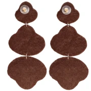 Boucles d'oreilles pendantes 99x45 mm raphia et perles brodés Bronze - Bordeaux x2