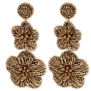 Boucles d'oreilles pendantes fleurs 91x43 mm en perles brodés - Bronze x2|raw }}