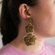 Boucles d'oreilles pendantes fleurs 91x43 mm en perles brodés - Bronze x2