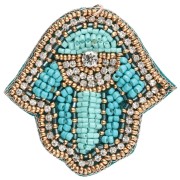 Pendentif main de Fatma 55.5x56mm perles et strass brodés - Turquoise - Crystal x1|raw }}