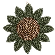 Pendentif fleur tournesol 60 mm en perles brodés - Kaki - Bronze x1