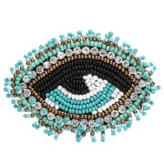 Pendentif oeil 46x65 mm en perles et CZ brodés - Turquoise - Crystal - Noir x1|raw }}