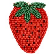 Pendentif fraise 56x42 mm en perles brodés - Rouge - Vert x1|raw }}