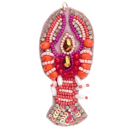 Pendentif homard 73x32 mm en perles brodés - Rose - Orange x1
