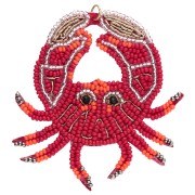 Pendentif crabe 66x67 mm en perles brodés - Rouge - Orange x1