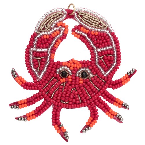 Pendentif crabe 66x67 mm en perles brodés - Rouge - Orange x1