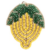 Pendentif citron 45x42.5 mm en perles brodés - Jaune - Vert x1