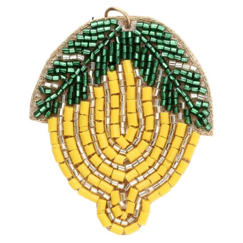 Pendentif citron 45x42.5 mm en perles brodés - Jaune - Vert x1