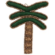 Pendentif palmier 69x58 mm en perles brodés - Vert - Bronze x1