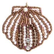 Pendentif coquillage 52x56 mm en perles et CZ brodés - Blanc - Bronze x1