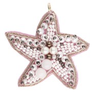 Pendentif coquillage 48x52 mm en perles brodés - Blanc - Bronze x1