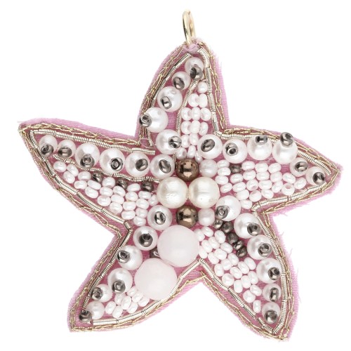 Pendentif coquillage 48x52 mm en perles brodés - Blanc - Bronze x1
