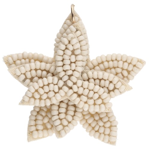 Pendentif fleur 38 mm en perles brodés - Beige x1