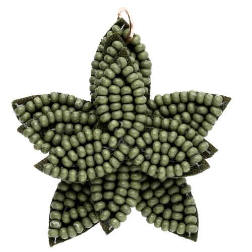 Pendentif fleur 38 mm en perles brodés - Kaki x1