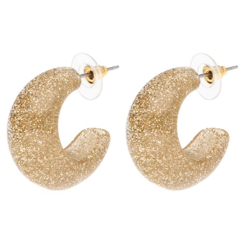 Créoles larges 29 mm en résine - Pailleté doré x2