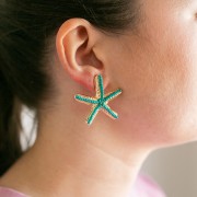 Boucles d'oreilles étoile de mer 35x37 mm avec perles - Doré - Turquoise x2
