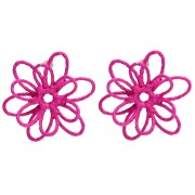 Boucles d'oreilles fleur en fil - volume 3D - 52 mm en raphia - Fuchsia x2|raw }}