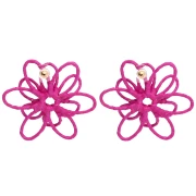 Boucles d'oreilles fleur en fil - volume 3D - 52 mm en raphia - Fuchsia x2
