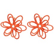 Boucles d'oreilles fleur en fil - volume 3D - 52 mm en raphia - Orange x2|raw }}