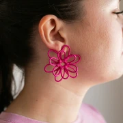 Boucles d'oreilles fleur en fil - volume 3D - 52 mm en raphia - Orange x2