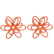 Boucles d'oreilles fleur en fil - volume 3D - 52 mm en raphia - Orange x2