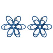 Boucles d'oreilles fleur en fil - volume 3D - 52 mm en raphia - Bleu x2