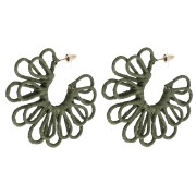 Créoles fleur en fil - volume 3D - 57 mm en raphia - Kaki x2|raw }}
