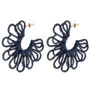 Créoles fleur en fil - volume 3D - 57 mm en raphia - Bleu nuit x2|raw }}