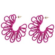 Créoles fleur en fil - volume 3D - 57 mm en raphia - Fuchsia x2