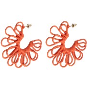 Créoles fleur en fil - volume 3D - 57 mm en raphia - Orange x2