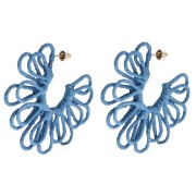 Créoles fleur en fil - volume 3D - 57 mm en raphia - Bleu x2|raw }}