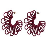 Créoles fleur en fil - volume 3D - 57 mm en raphia - Bordeaux x2|raw }}