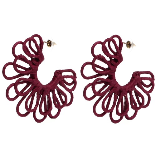 Créoles fleur en fil - volume 3D - 57 mm en raphia - Bordeaux x2