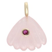 Pendentif coquillage 27x22 mm pierre gemme et Oxyde de zirconium - Quartz Rose x1
